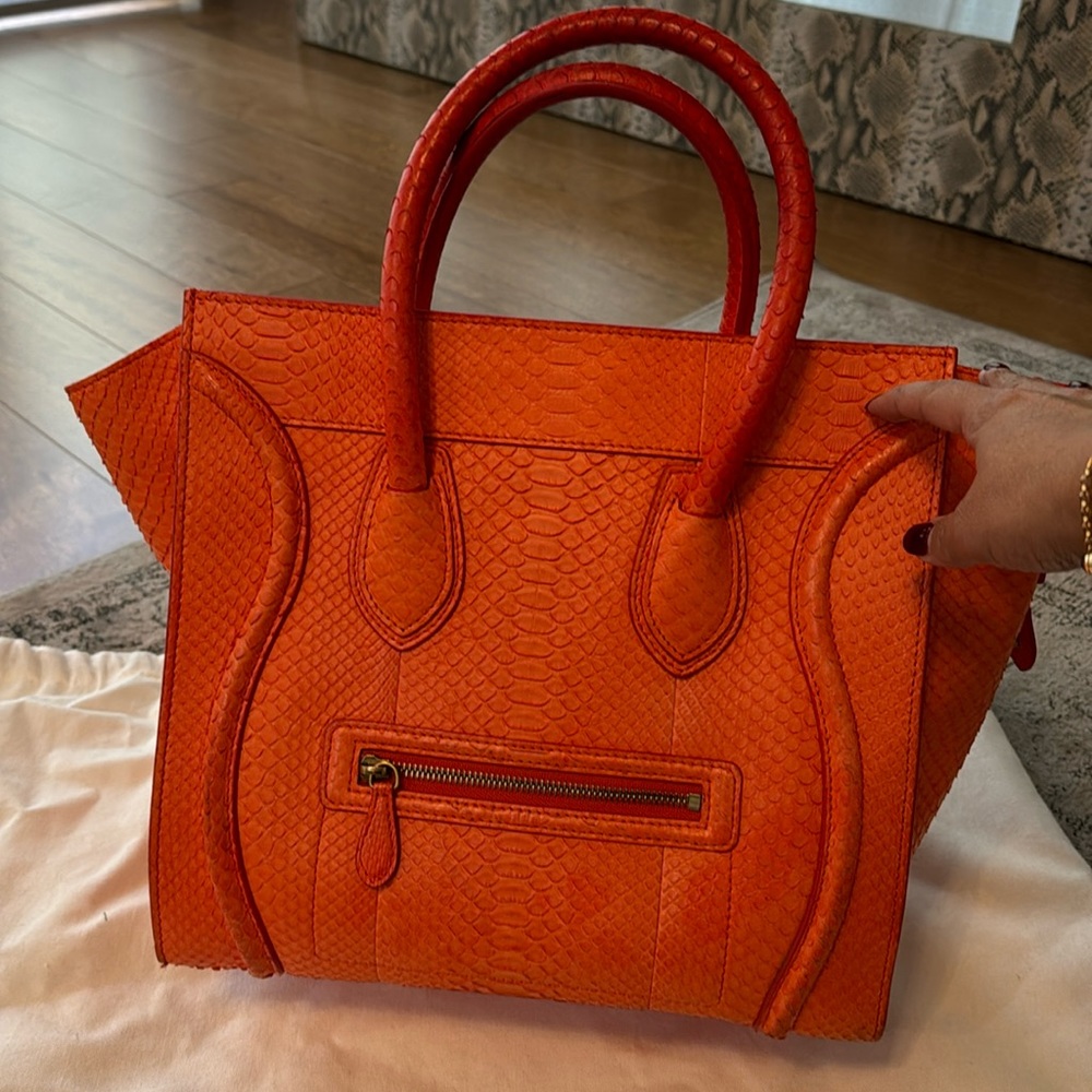 Authentic Celine mini luggage tote in python